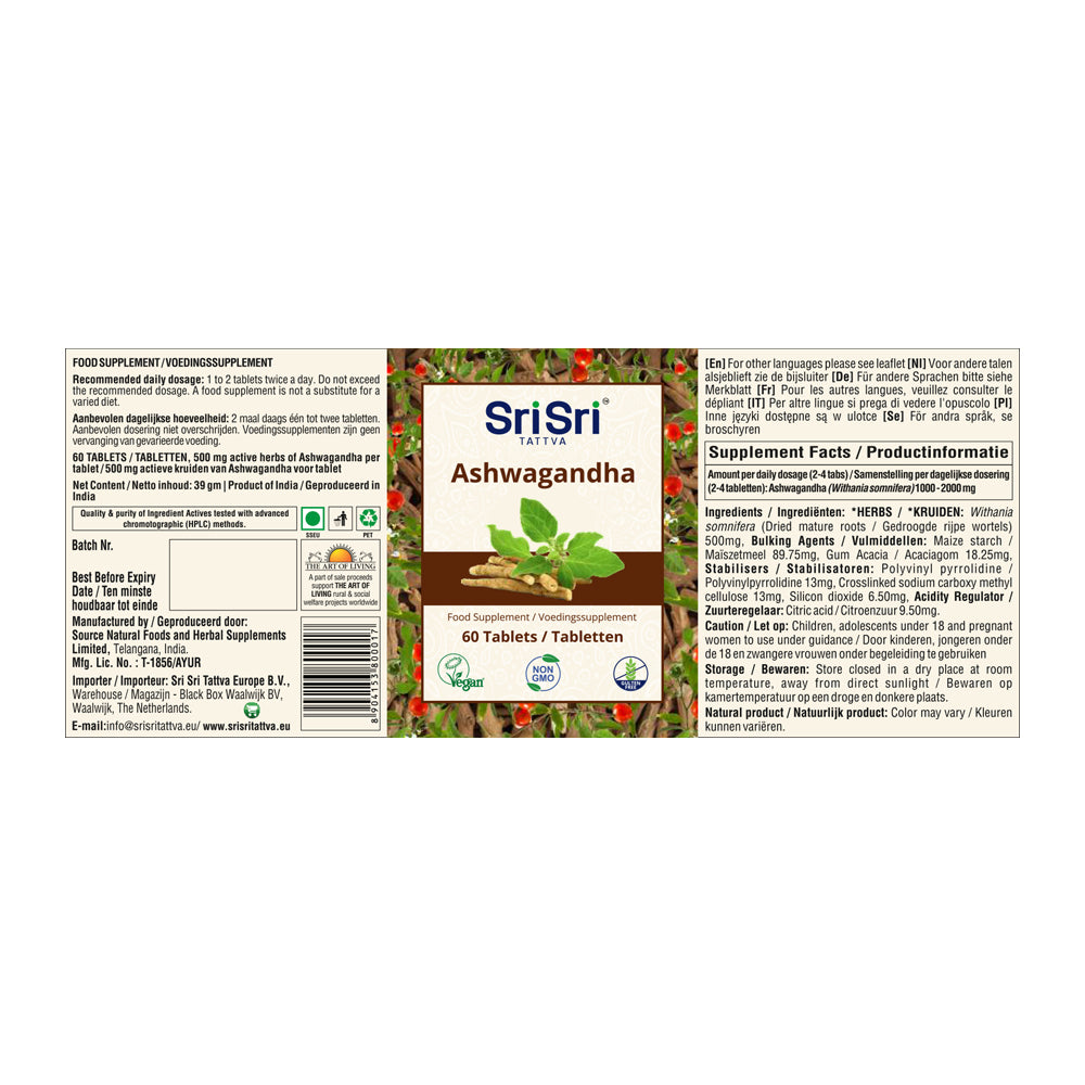 Ashwagandha-Tabletten | Indischer Ginseng | Mit reinem Ashwagandha-Pulver | Prämie | vegan | 60 Tabletten